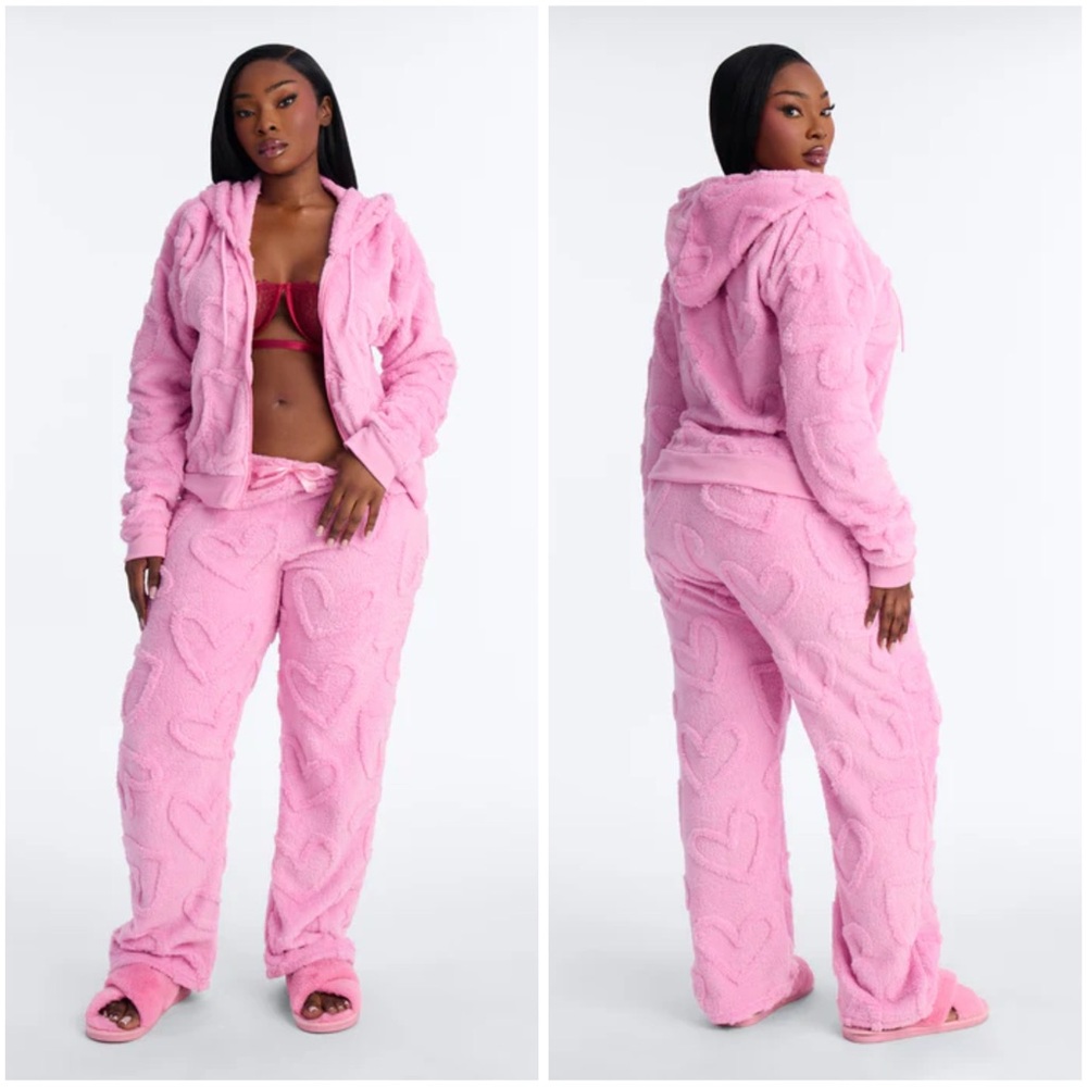 Lover Girl Plush Embossed Hoodie PJ Pant Set - Pink - Sz 1X